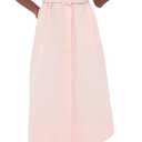 Womens Turn Down Collar Shirt Dress Short Wing Sleeve Button Down Dress Trench Coat Formal Elegant Dress With Belt(Pink-M) (Pink, M)