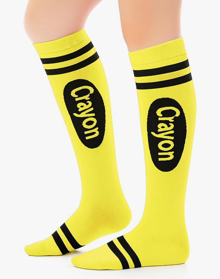 Geyoga Funny Crayon Socks for Women Crayon Knee High Socks Novelty Stocking Stuffers Rainbow Pencil Stockings