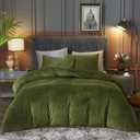 Ivellow Velvet Duvet Cover Queen Set Sage Green Comforter Cover 3Pcs Ultra Soft Cover Breathable Solid Luxury Flannel Velour Duvet Cover Zipper Closure Corner Tie