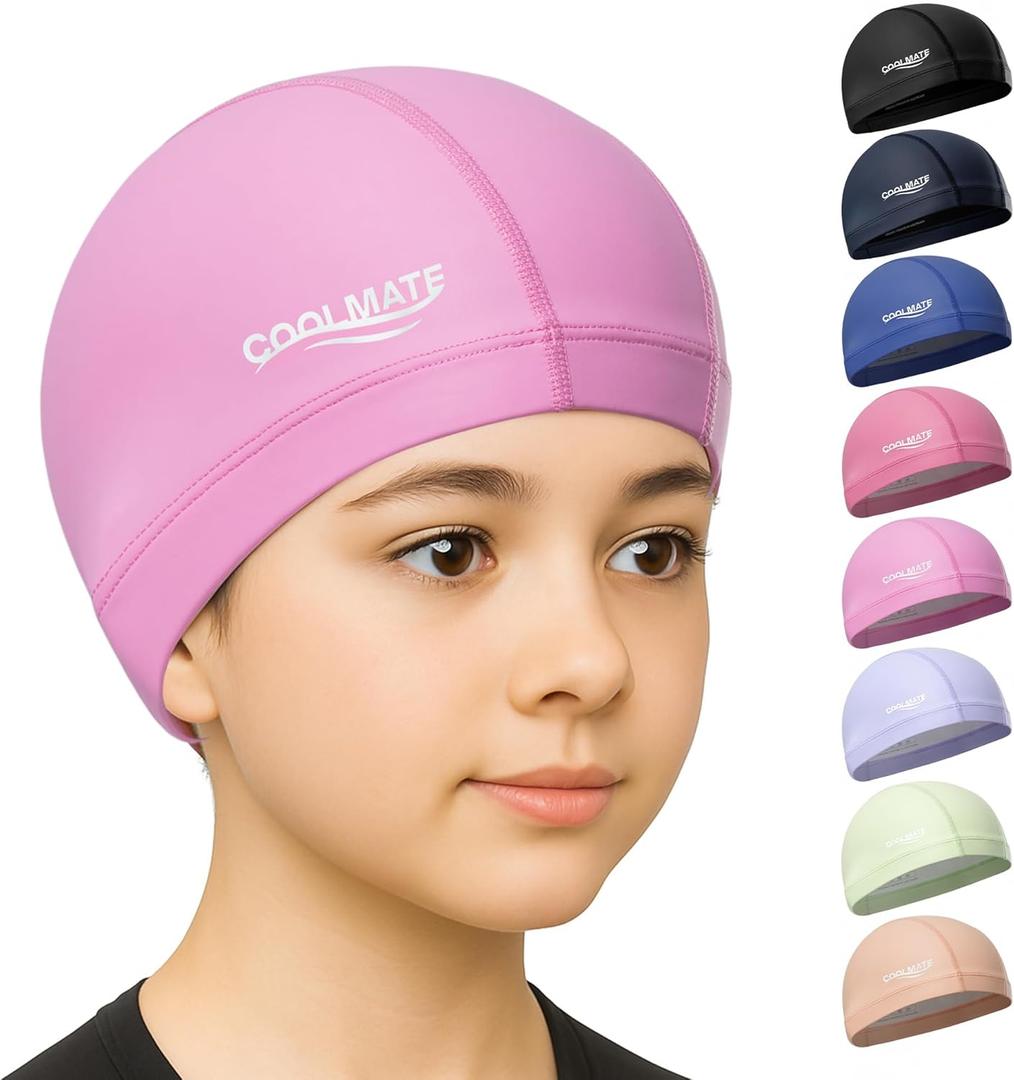 COOLMATE Fabric Swim Cap for Women, Men & Kids  Silicone Water Resistant Layer, Lightweight Cloth Cap for Pool & Lap Swimming  Non-Slip Comfortable Fit, Gift for Swimmers (1 Pack) (Small)