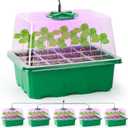 Bonviee 5 Packs Seed Starter Tray with Plant Light, Elevated Seedling Starter Trays Kits with Adjustable Humidity Domes and Clear Cell Tray, 12 Full Spectrum led lamp Beads for Plants Indoor-Green