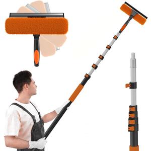 SISUPASSIE 30FT Reach 2-in-1 Window Squeegee, Professional Window Washing Kit with 5-24FT Extension Pole for Home, Indoor Outdoor Squeegee with Rotatable Head for High Windows