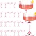Plastic Martini Glasses 10oz, Detachable Ribbed Coupe Glasses with Gold Rim, Disposable & Reusable, Unbreakable BPA-free Vintage Cocktail Cups, Champagne Coupe for Party Wedding (Pink, 24pcs)