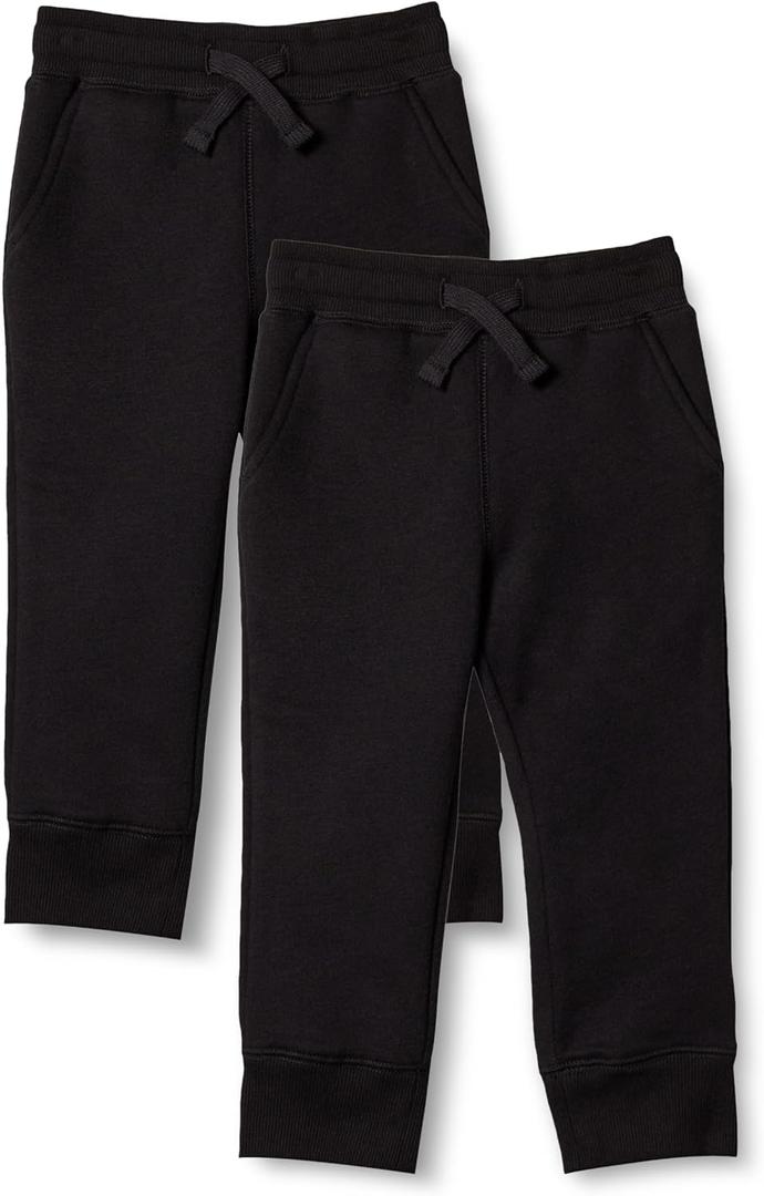 Amazon Essentials Boys and Toddlers' Fleece Jogger Sweatpants with Drawstring, Elastic Waist, Multipacks (Large, 2-pack Black)