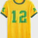 Verdusa Men's Jersey Shirts Short Sleeve Sweater Crew Neck Streetwear Pullover Knit Tops Yellow X-Large (XL)