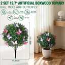 Yunlly 2 Pcs 19.7 Artificial Boxwood Topiary Ball Trees, UV Resistant Artificial Plants with Ground Spike for Outdoor & Indoor Decor, Perfect for Planter, Porch and Front Door (Butterfly)