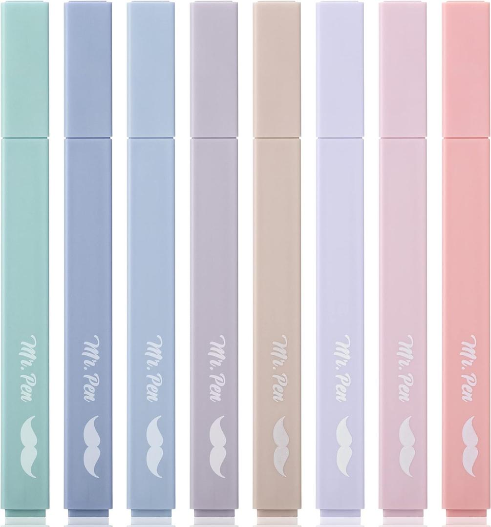 Mr. Pen Aesthetic Highlighters - 8 pcs Chisel Tip Morandi Colors No Bleed Bible Pastel Highlighter Set