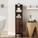 Small Bathroom Storage Cabinet, Corner Floor Cabinet with Door and Shelves, Narrow Toilet Paper Cabinet, Bathroom Organizer with Adjustable Shelf, for Small Spaces (Walnut) 

7.1"D x 7.1"W x 32.7"H