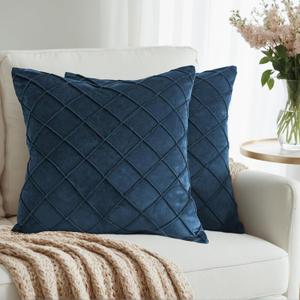 Velvet Throw Pillow Covers,20x20 Couch Pillows for Living Room Sofa, Decorative Pillows for Bed Car Office Home Decor, Pack of 2 (Navy Blue)