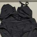 ZAFUL Women's V Neck Bikini Sets Double Shoulder Straps Two Piece Bathing Suit Tummy Control Swimwear (Medium, Black-017)