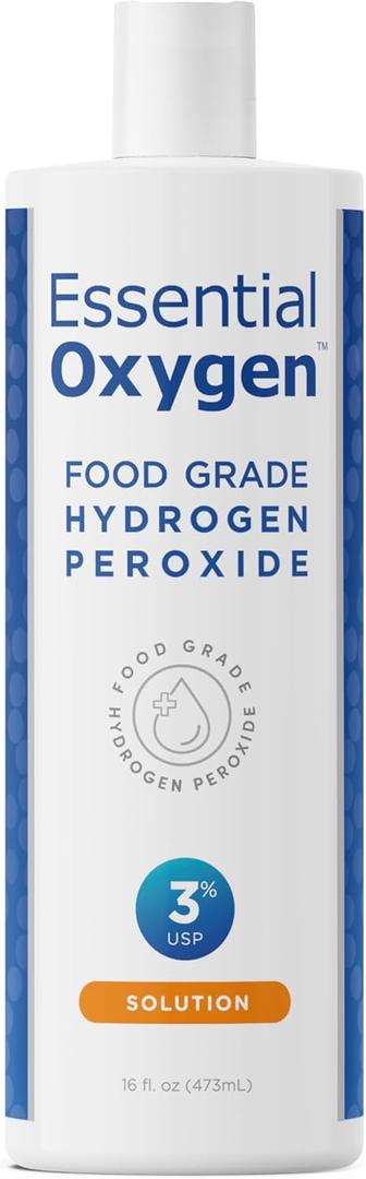 Essential Oxygen Food Grade Hydrogen Peroxide, Natural Cleaner, 3% USP, White, 16 Ounce