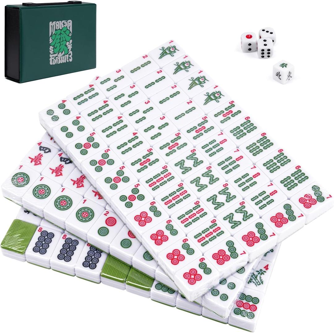 Pycoal Traditional Chinese Mahjong Tile Set, 1.18'' Melamine Mahjong Tile Premium 146PCS Mahjong Set with Portable Carrying Case, Instruction Manual, Dice Set, Mah jongg Game Set for Family, Gathering