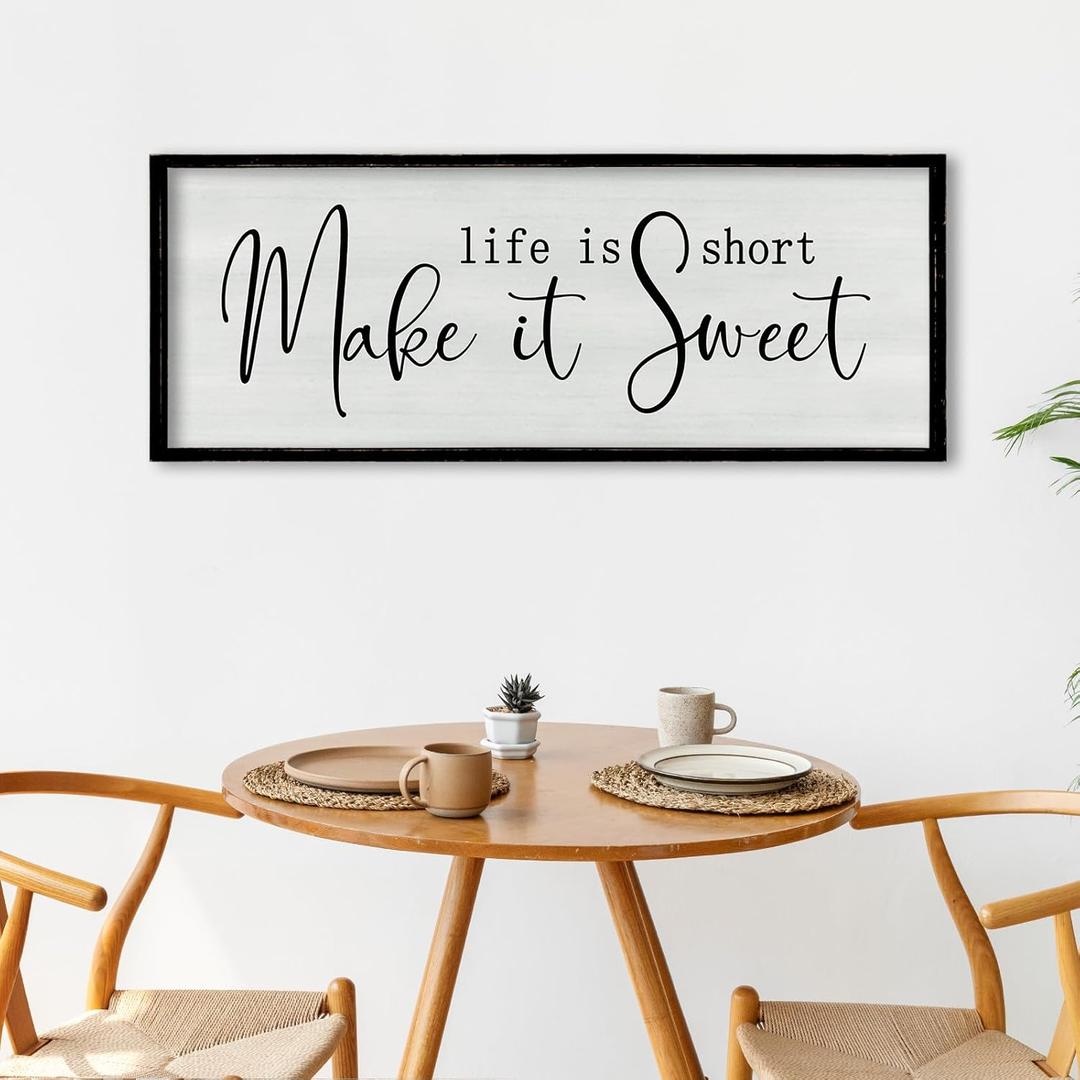 ZZJJHYWGQ Life is Short Make It Sweet Sign Wall Decor 32"12" for Living Room Bedroom Family Lnspirational Quote Wall Art (Black)