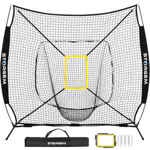 Storgem Baseball and Softball Practice Net 77ft Portable Hitting Pitching Batting Training Net Baseball Backstop Net with Batting Tee and Strike Zone and Bow Frame