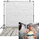 Allenjoy Fabric 5x7FT White Brick Wall with Wooden Floor Photography Backdrop Photo Background Prop for Newborn Baby Photoshoot Photographer