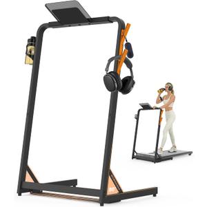 Walking Pad Handle Bar Only with Tablet Holder & Hooks, 43.3in Support Stand for Under Desk Treadmill, 23.6in Wide, Professional Carbon Steel Handlebar for Home Office, Easy Setup