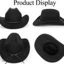 Vintage Western Cowboy Hat for Men Women - Wide Brim Cowgirl Fedora Hats with Braided Rope Band M