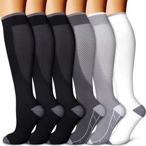 Copper Compression Socks for Women & Men (6 pairs) - Best Support for Nurses, Running, Hiking, Recovery (Small-Medium, 05 Black/Black/Black/Gray/Gray/White)