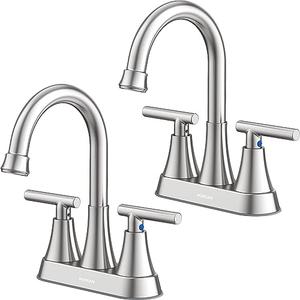 Bathroom Faucets for Sink 3 Hole, Hurran 4 inch Brushed Nickel Bathroom Sink Faucet with Pop-up Drain and Supply Hoses, Stainless Steel Lead-Free Centerset Faucet for Vanity RV, 2 Pack