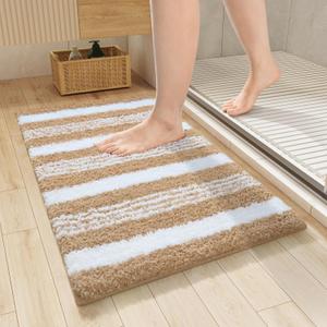 LOCHAS Bathroom Rugs, 24" x17" Bath Rug Non Slip Absorbent, Washable Microfiber Bathroom Mat Luxury Fluffy Soft, Shaggy Bath Mats for Shower Quick Dry, Beige