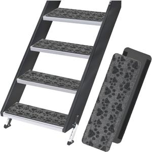 RUNROLE RV Step Covers 4 Pack Embossed Camper Stair Rugs Non Slip Carpet for Mobile Home - 24x7.5 Inches, Paws Patterns