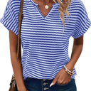 EVALESS Womens Dressy Casual Cap Short Sleeve Tops Trendy Summer V Neck Loose Striped Casual Basic T Shirts Tee Blouses