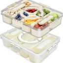 2 Pack Divided Serving Tray with lid and Handle, 8 & 4 Compartments Snackle Box with Utensils, Fridge Food Veggie Condiment Storage, Kitchen Clear Food Container for Picnic, Camping, School