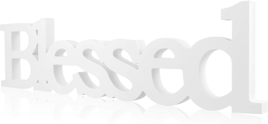 Blessed Letter Table Sign Blessed Standing Letter Table Sign Rustic Wooden Home Standing Decor for Wedding Graduation Party Baby Shower First Communion Christening Decorations(White)