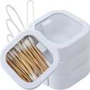 4pcs Hair Tie Organizer,Portable Travel Qtip Holder,Bathroom Storage Organizer Qtip Dispenser Cotton Swabs Dispenser Kids Hair Accessory Box with Lid for Bathroom,Desktop Organizer(4 Pcs White)