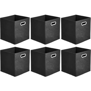 Amazon Basics Collapsible Cube Storage Organizer Bins, 6-Pack, 10.5 x 10.5 x 11 inches, Black