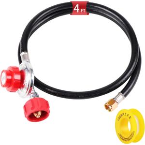 Propane Hose with Regulator,4ft Propane Regulator with Hose Rubber 0-20 PSI Adjustable Regulator for Portable Grills Heater Camping Stove