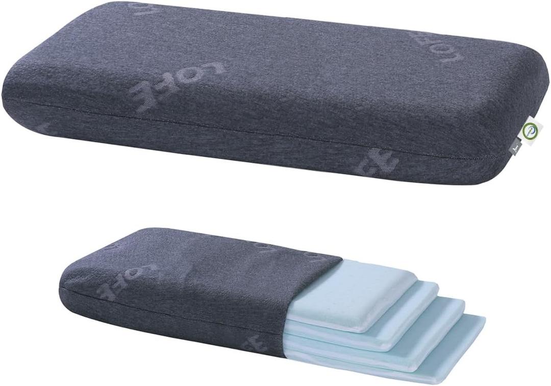 LOFE King Adjustable Memory Foam Pillow - 4 Height from 1.2 to 4.8in, CertiPUR-US Cervical Pillow for Neck Pain Relief, Neck Support Pillow for Side Sleepers, Back/Stomach Sleepers, a Removable Cover (Grey)