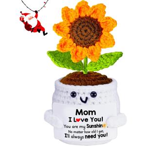 Christmas Birthday Gifts for Mom from Daughter Son, Handmade Crochet Sunflower Valentines Day Gifts for Mom, I Love You Stocking Stuffers for Moms Step Mama Mothers in Law, Small Cute Romantic Gift