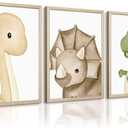 Dinosaur Wall Art Kids Boys Room Canvas Wall Decor Dino Nursery Wall Art Pictures Baby Dinosaur Poster Prints for Boys Bedroom Bathroom 16x24 Inch Wood Framed Set of 3