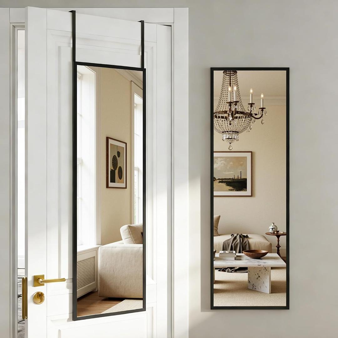 Antok 48" x 14" Full Length Over-the-Door Mirror, Hanging Mirror, Black
4-in-1 Standing Leaning Wall Mounted, Adjustable Hooks, Rectangular, for Bedroom Living Room Entryway Dorm