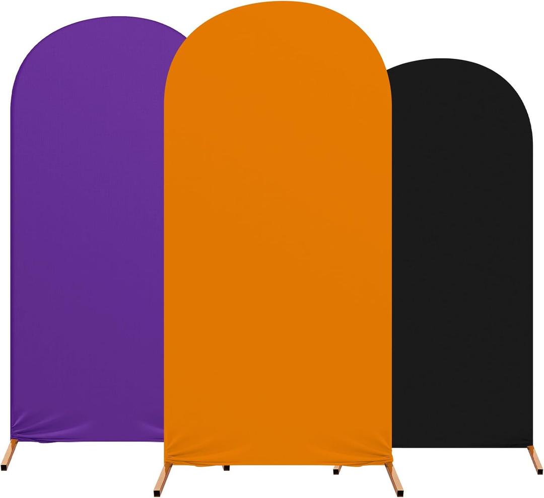 Halloween Theme Party Decoration, Set of 3 Black Purple Orange Arch Cover, Wedding Arch Covers Spandex Backdrop Stand Fitted Birthday Party, 4ft, 5ft, 6ft