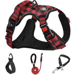 NESTROAD No Pull Dog Harness with Leash, Reflective No Choke Pet Vest Harness,Adjustable Soft Padded Dog Harness with Easy Control Handle for Medium Dogs(Checkered Red,Medium) (Mneck 13-17" chest 17-25")
