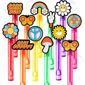 Groovy Party Favors for Kids  24PCS Retro-Themed Bubble Wands, Great for Birthday Supplies, Pinata Fillers, Goodie Bags & Classroom Rewards