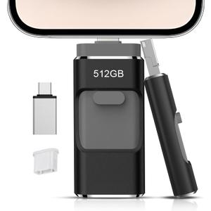 512GB Flash Drive[No App Required] Intended for Phone Tablet Androidphone and Computers, 4 in 1 Photo Stick for Phone Memory Storage Easily Backup Photos VideosBlack
