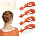 3 x Large Twist Flat Hair Clips for Medium Thick Hair for Women, Stylish Flat Claw Clips for Long Straight Curly Hair, French Hairclips for Styling Driving Yoga Work - Vibrant Orange, 4pcs
