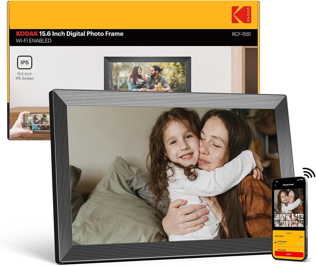 KODAK Digital Picture Frame, 32GB 15.6 Inch WiFi Digital Photo Frame 1920x1080 HD IPS Touch Screen, Auto-Rotate, Share Photos and Videos via KODAK App, Farther's Day for Man (Black)