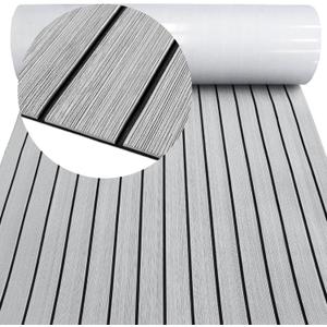 EVA Foam Decking 94x45/35/16 Faux Teak Marine Carpet Non-Slip Self-Adhesive Foam Deck Mat Rolls Sheet for MotorBoats, Pontoon, Yacht, Jon Boat Floor (Light Grey With Black Seam)