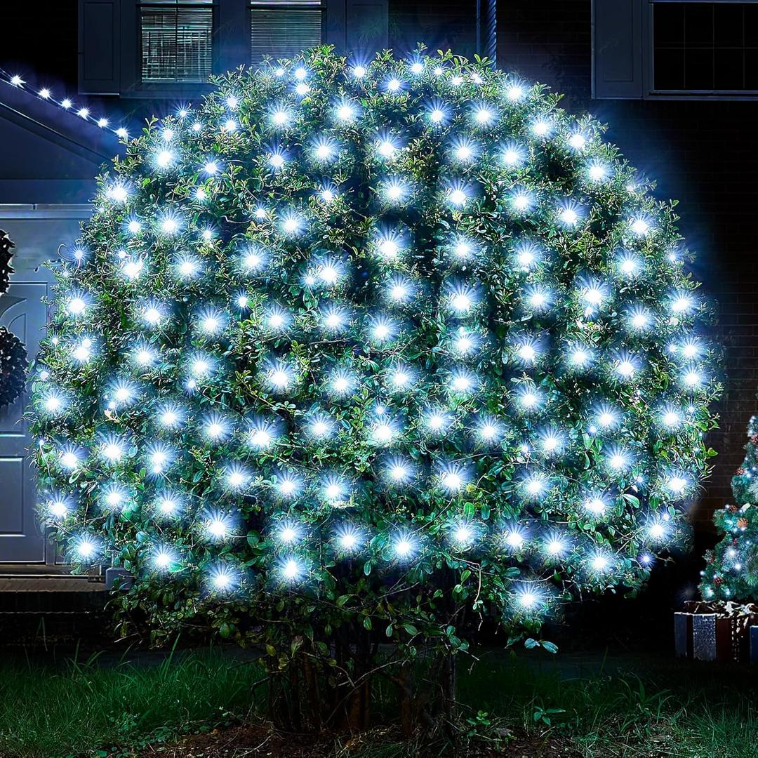 BlcTec Upgraded Christmas Lights Outdoor 176LED 8.7ft x 5.2ft Christmas Net Lights with UL Certified, 8 Modes, Timer, Connectable, Waterproof & Thick Wire for Bushes, Shrubs, Yard Decorations, White