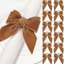 WILLBOND 12 Pack Velvet Bow Napkin Rings, Christmas Bowknot Napkin Holder Ring Dining Table Decor for Xmas Dinner Parties Holiday Wedding Home Table Setting(Camel)