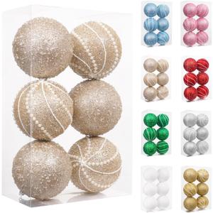 6PCS Christmas Ball Ornaments Sequin Shatterproof Christmas Tree Ornaments DecorativeHanging Pearl Balls for Xmas Trees,Holiday Party(10cm/3.94") (Champagne)