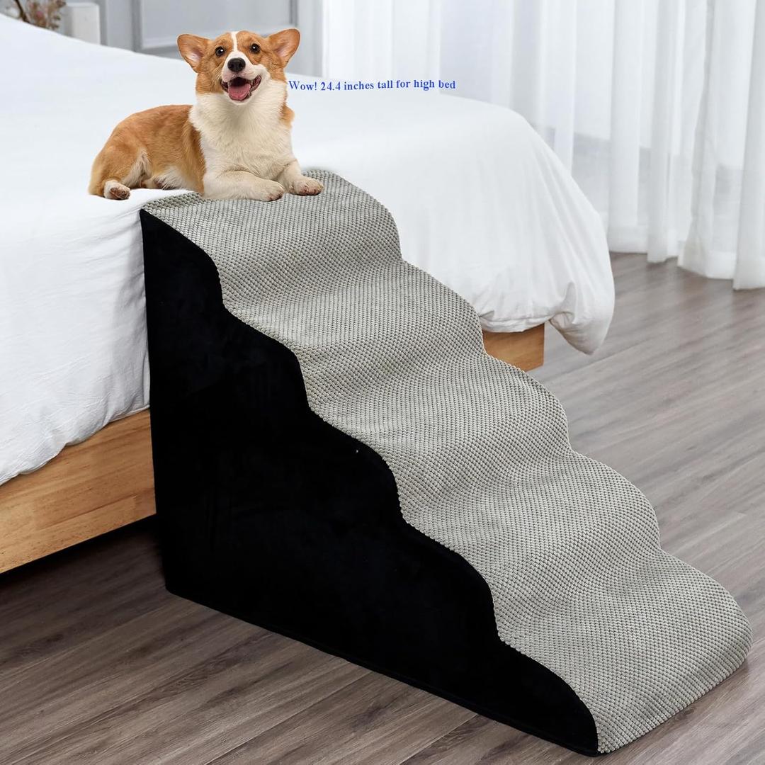 INRLKIT Dog Stairs for High Beds, Dog Steps Pet Stairs for High Beds Up to 24-28 inches High, Soft Dog Stairs for Small Dogs, 5 Tiers Dog Steps for Small Pets, Cats