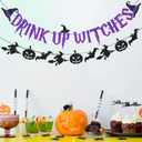 2 x Pre-Strung Drink Up Witches Banner, Glitter Happy Halloween Banner Decorations with Pumpkin Bat Witch Sign for Halloween Party Home Office School Indoor Wall Mantel Hanging Backdrop Garland Decor