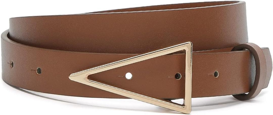 HOTWILL Women Belts for Jeans Dress Skinny Waist Belt with Gold Triangle Buckle 0.90" Width Thin Belts for Ladies Brown Medium