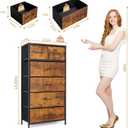 Mifuro Tall Dresser for Bedroom, Vertical Storage Organizer Tower with 6 Drawers, Chest of Drawers with Fabric Bins, Steel Frame, Wood Top for Bedroom, Closet, Entryway- Rustic Brown