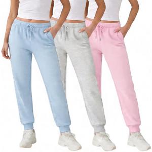 Common Stitch 3 Pack Fleece Joggers for Women — Deep Pockets, Slim Fit, Elastic Drawstring Waist, Medium, Light Pink / Lt. Heather Grey / Light Blue